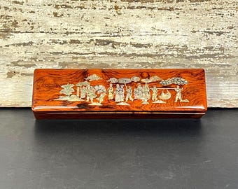 Chinese Wooden Box with Inlaid Mother of Pearl