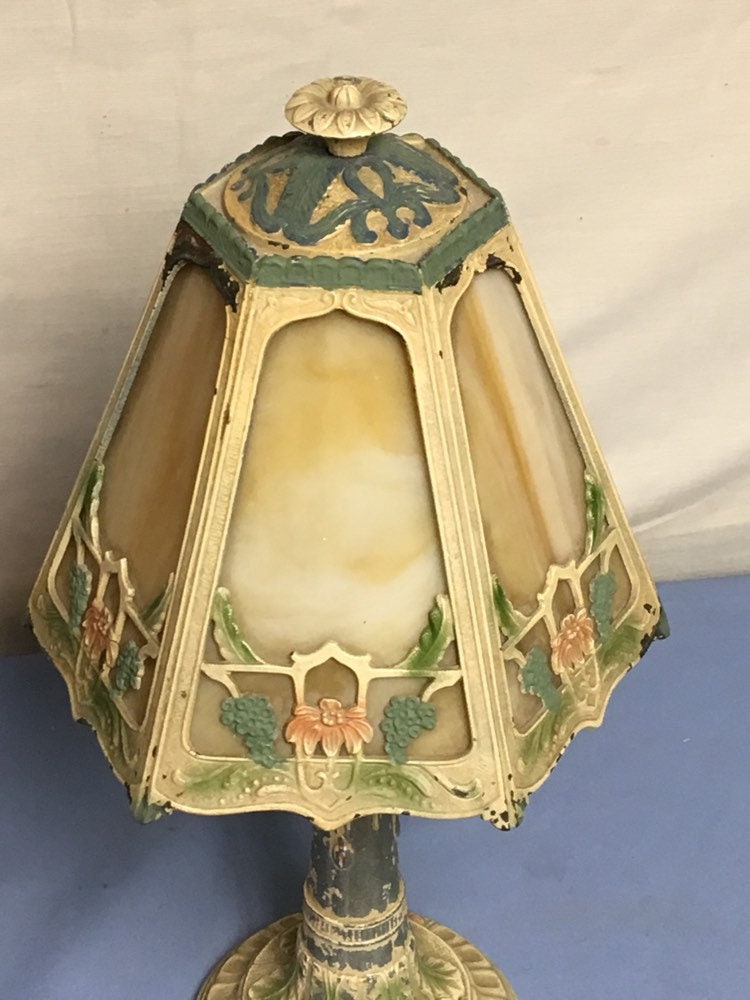 Antique Slag Glass Table Lamp Boudoir Bedside Lamp Art