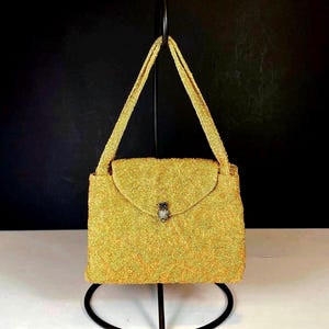 John Wanamaker Gold Beaded Purse with Coin Purse, Pineapple Clasp with Rhinestones, Made in France