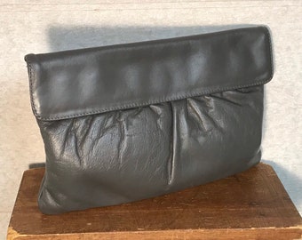 Letisse Leather Clutch Purse, Gray Gathered Handbag