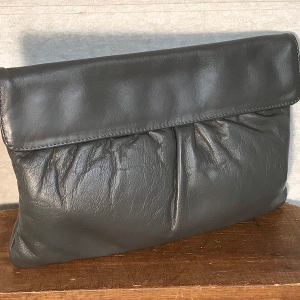 Letisse Leather Clutch Purse, Gray Gathered Handbag