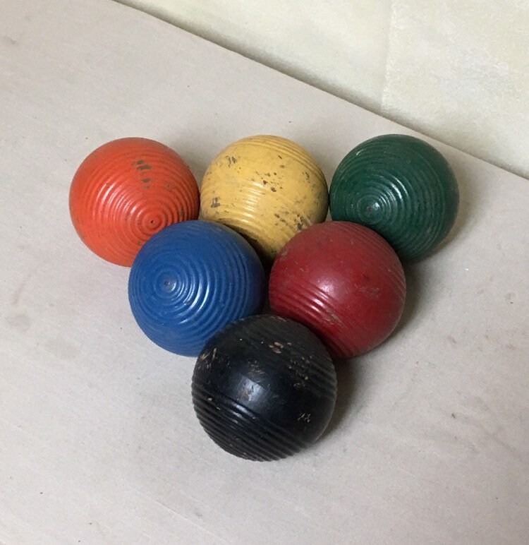Set of 6 Vintage Solid Color Wooden Croquet Balls, Home Decor