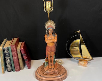 Native American Ceramic Figure Table lamp, Signed, 27" Tall