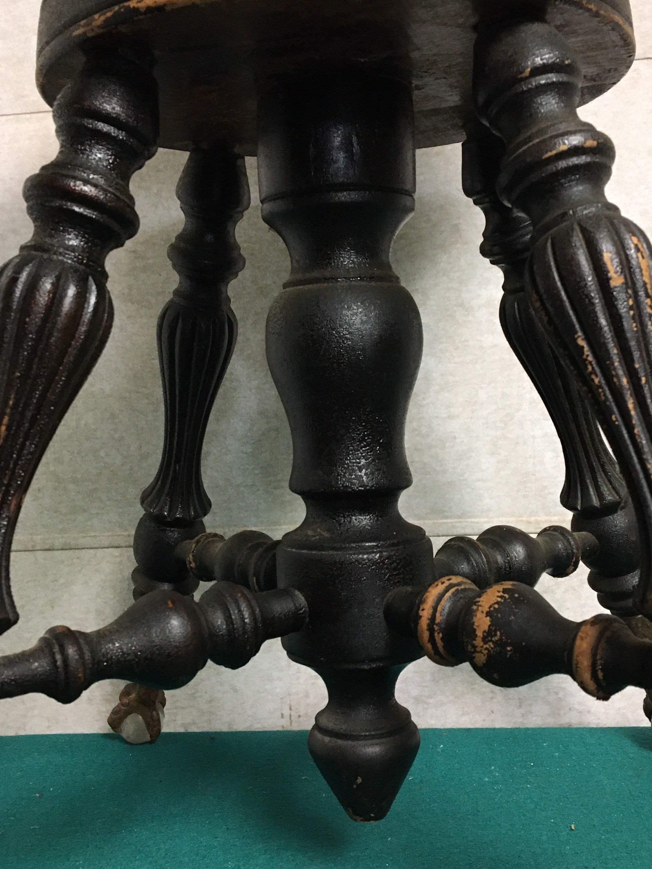 Original 1930's Antique Adjustable Piano Stool, Iron Claw and Glass