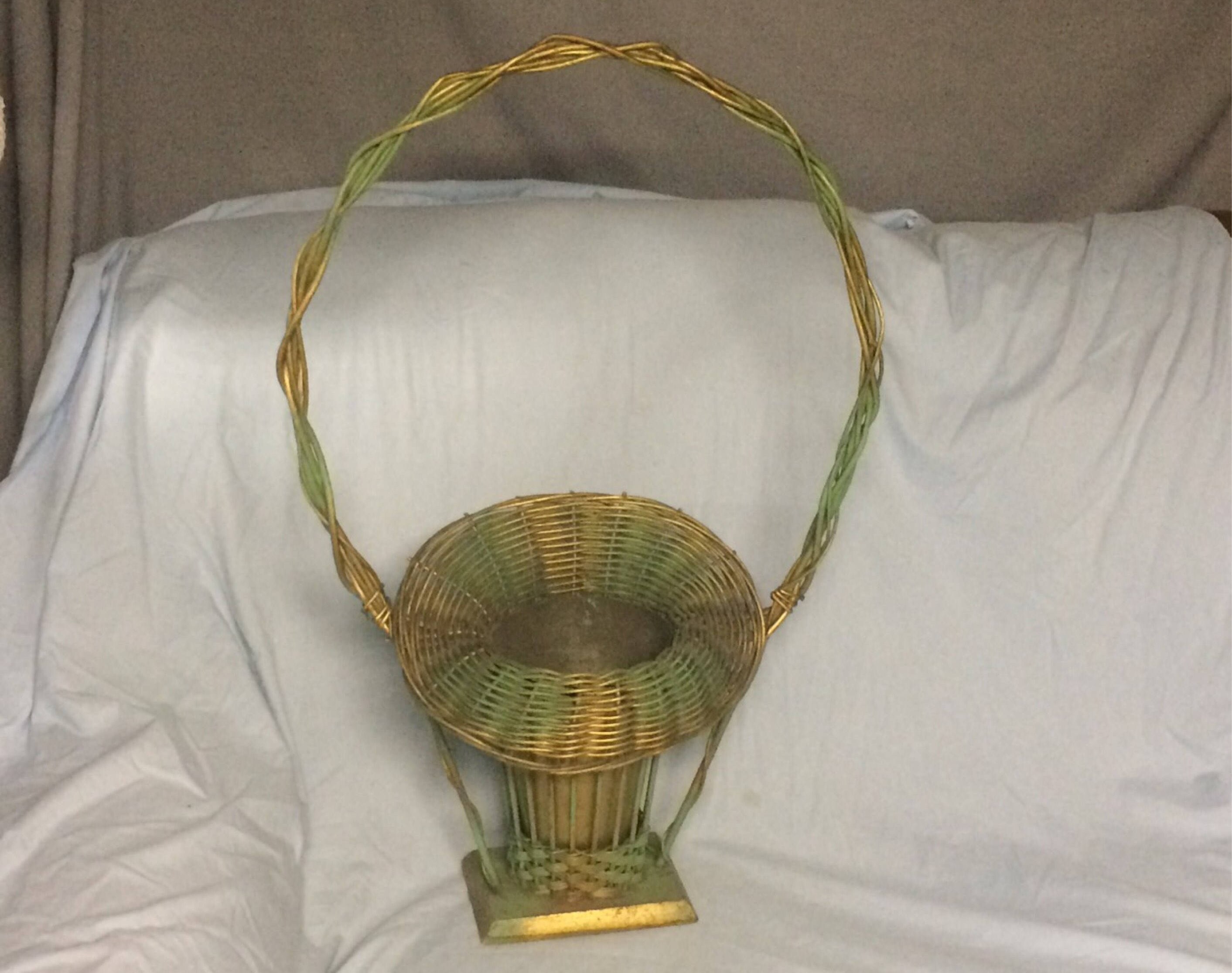 Vintage Wicker Funeral Flower Basket Wicker Graveside Cemetery Funeral