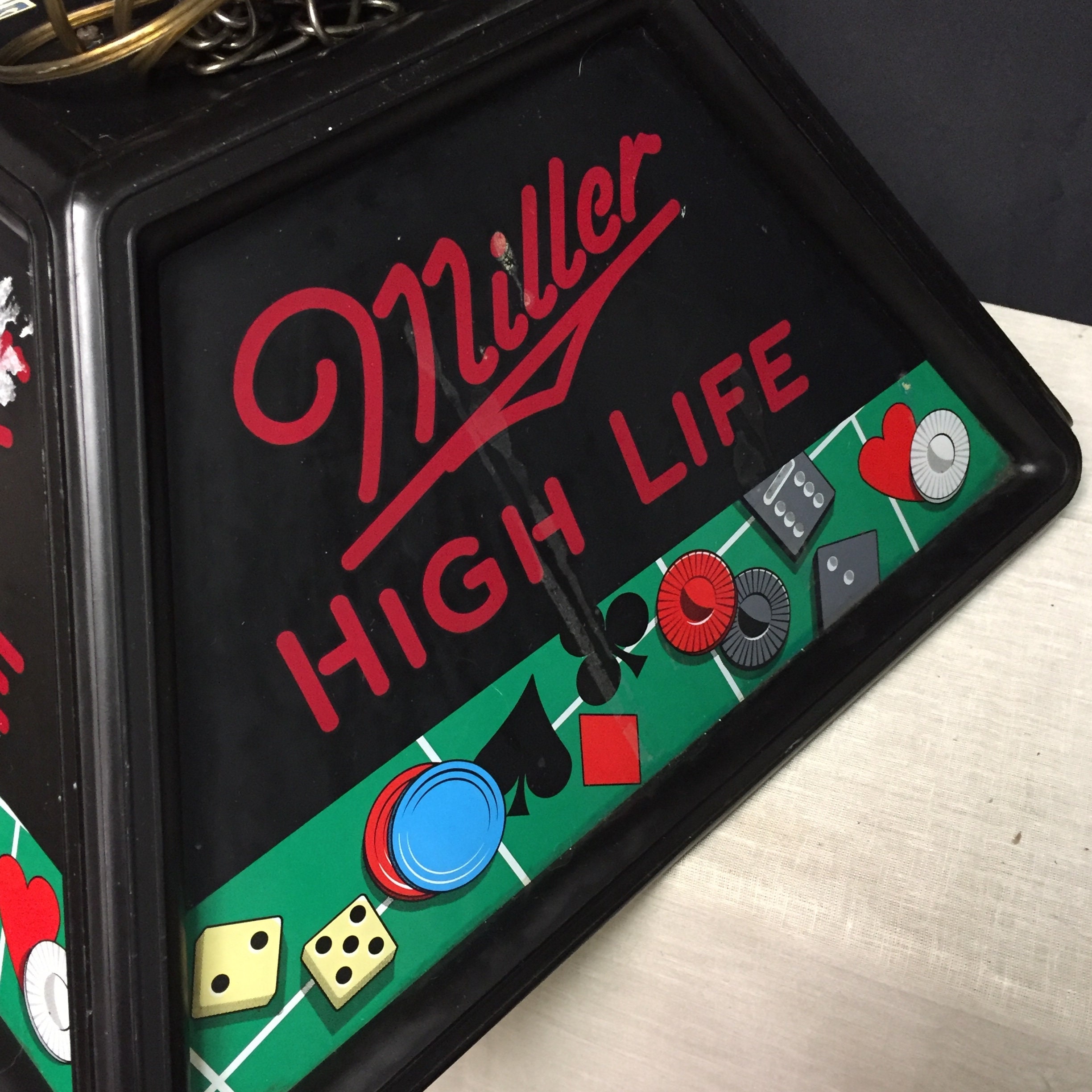 1980's Miller High Life Hanging Poker Table Swag Light, Billiards Table Light, Miller Brewing