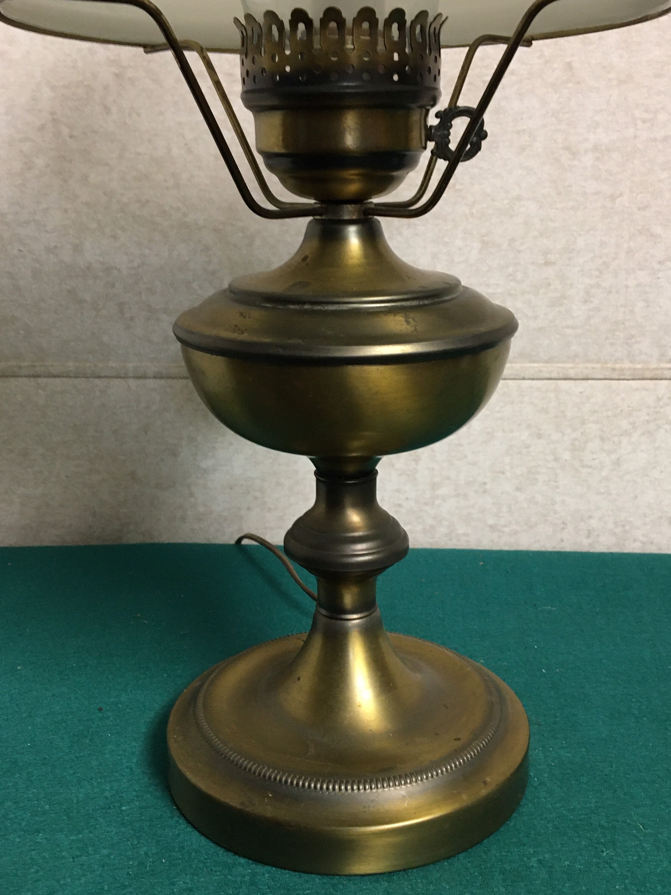 Vintage Brass Tone Oil Style Electric Hurricane Lamp with Hand Painted