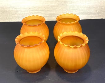 4 Vintage Amber Cased Glass Chandelier Light Shades: 2-1/4" Fitter