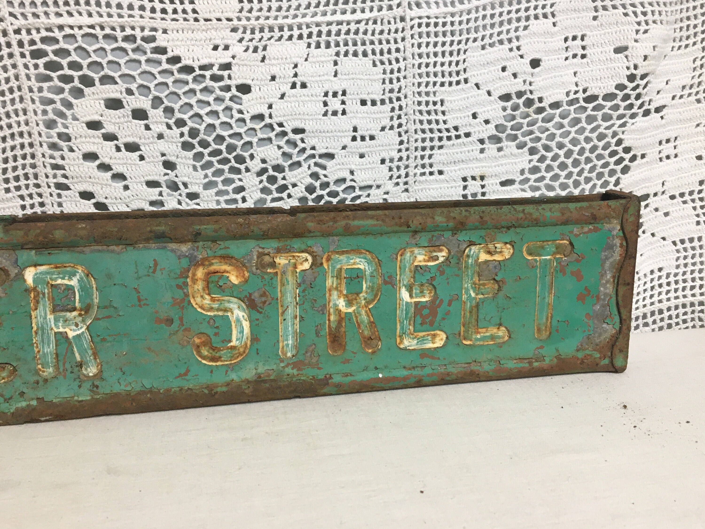 1950's Embossed 2 Sided Steel Street Sign RORER STREET Green & White
