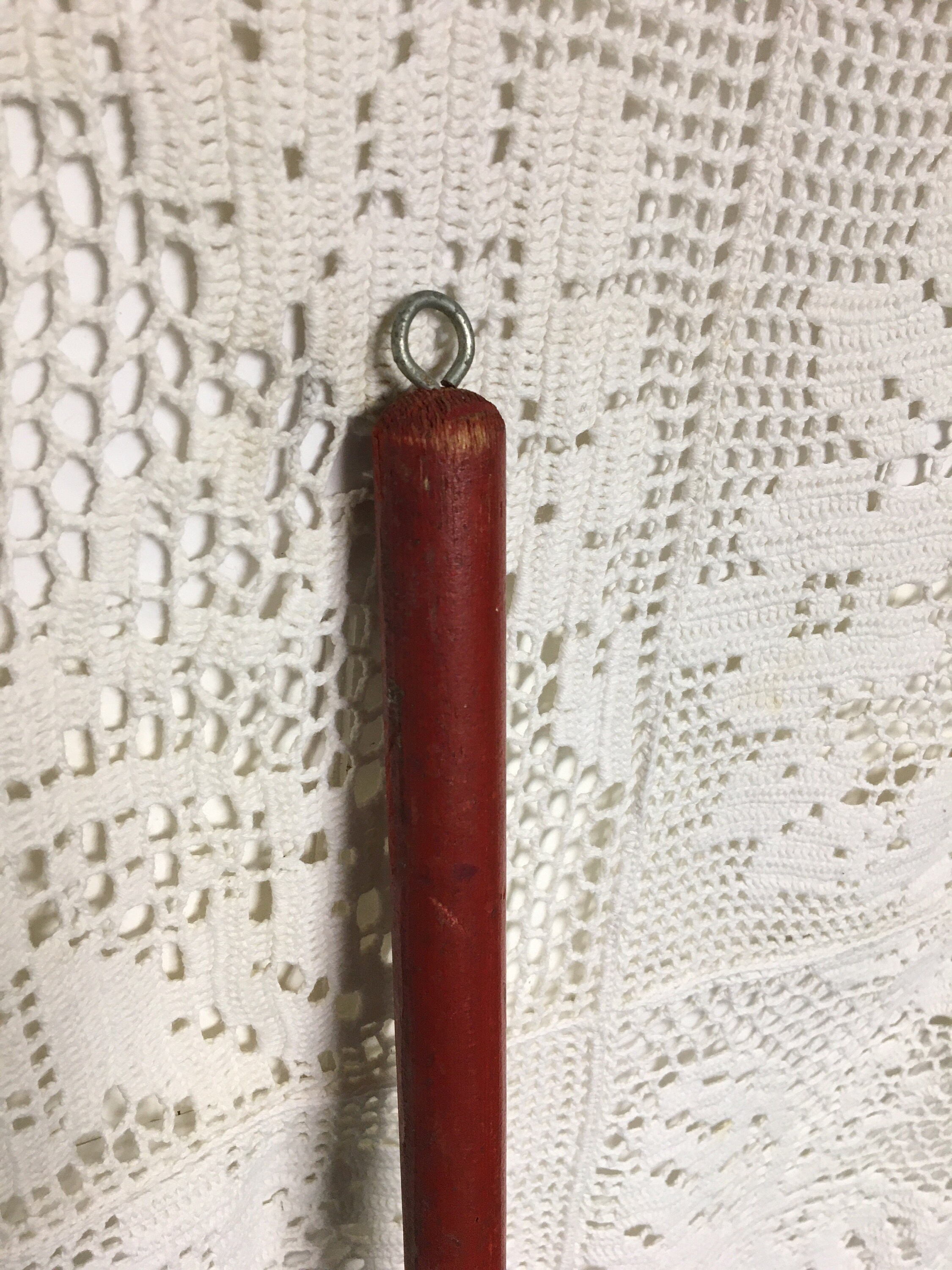 Antique 1920's Twisted Wire Rug Beater with Red Wooden Handle