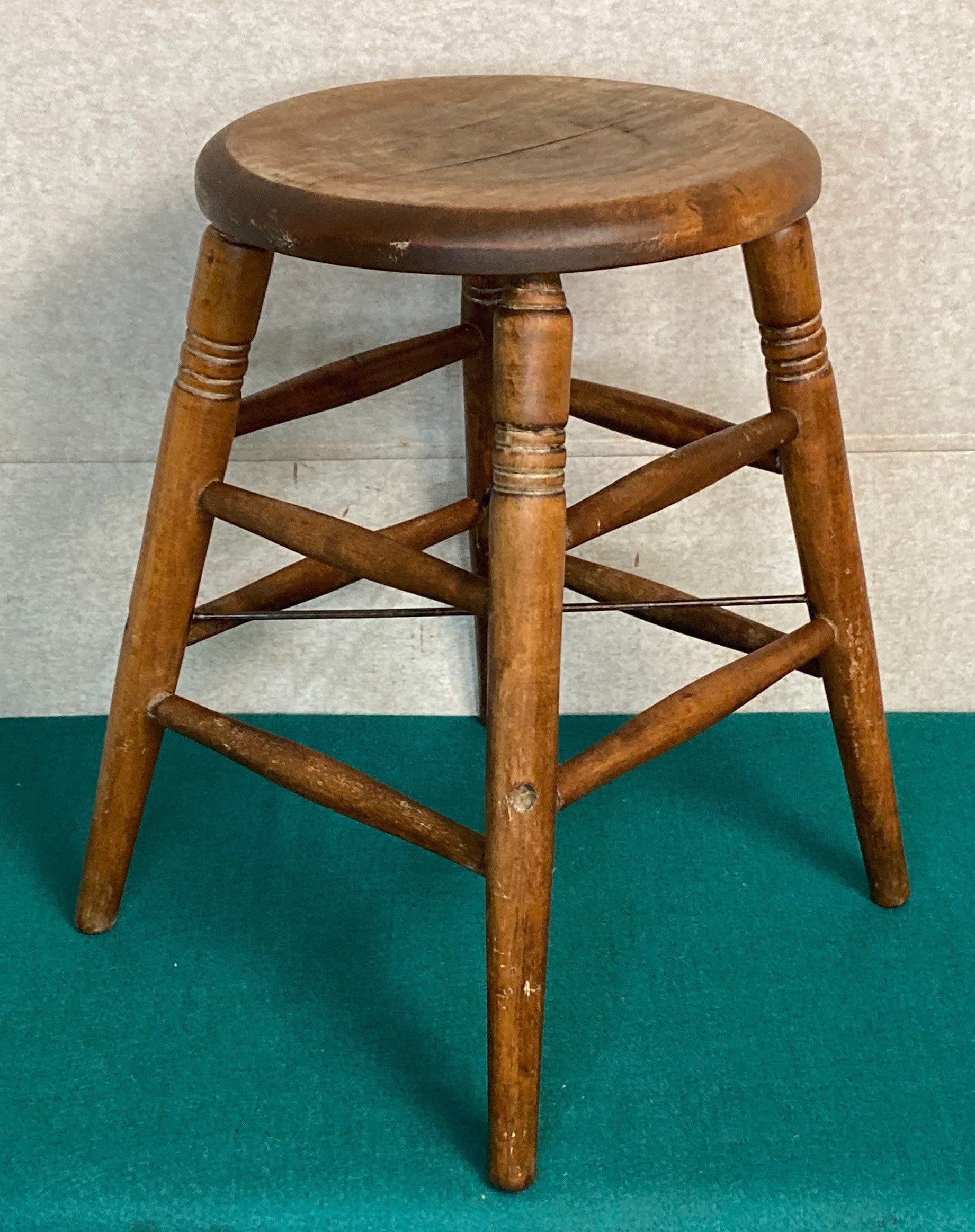 1940’s Bent Bros. 18 Wooden Farm Stool with Round Seat, Primitive