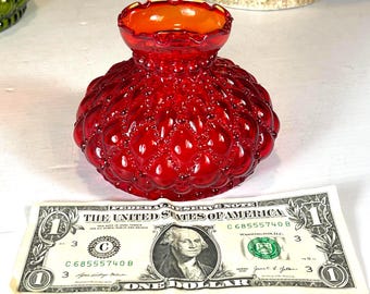 PETITE 4-1/2" Red Diamond Quilt Glass Hurricane Lamp Shade: 3-3/4" Fitter Ring