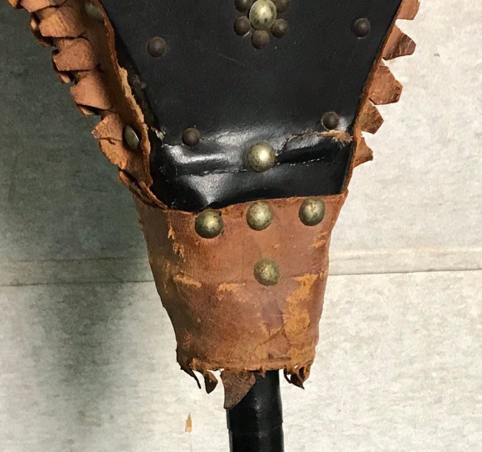 Vintage Fireplace Bellows, Wood and Leather Studded Bellows with