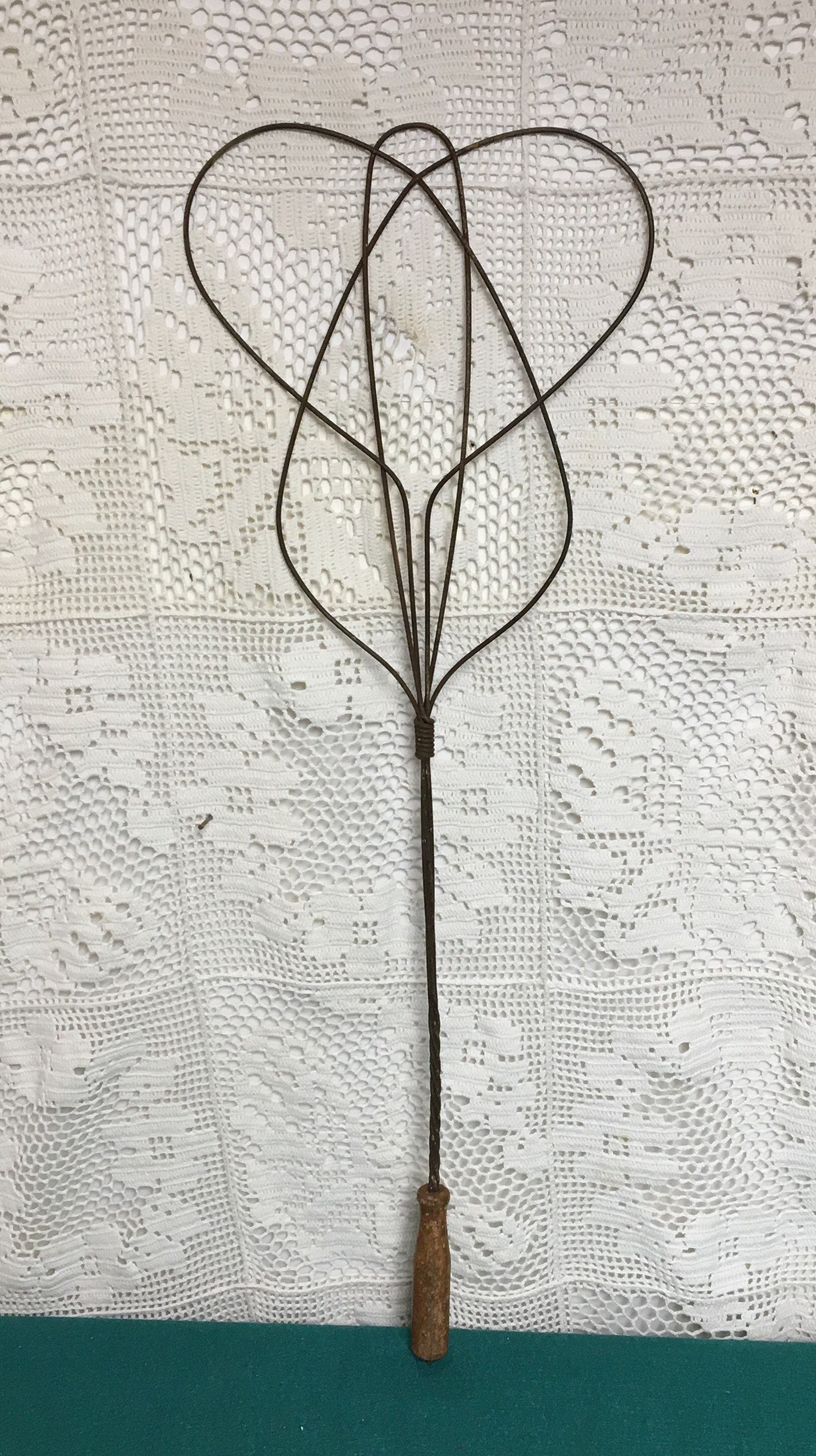 Antique Ornate 1920's Twisted Wire Rug Beater with Wooden Handle