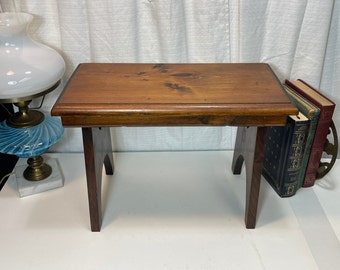 1980's Homemade Wooden Stepstool, Handmade Dark Wood Footstool with Heart Cutouts