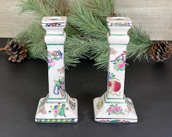Hand Painted, Porcelain Candle Holders,  Made in China, Pair of 2