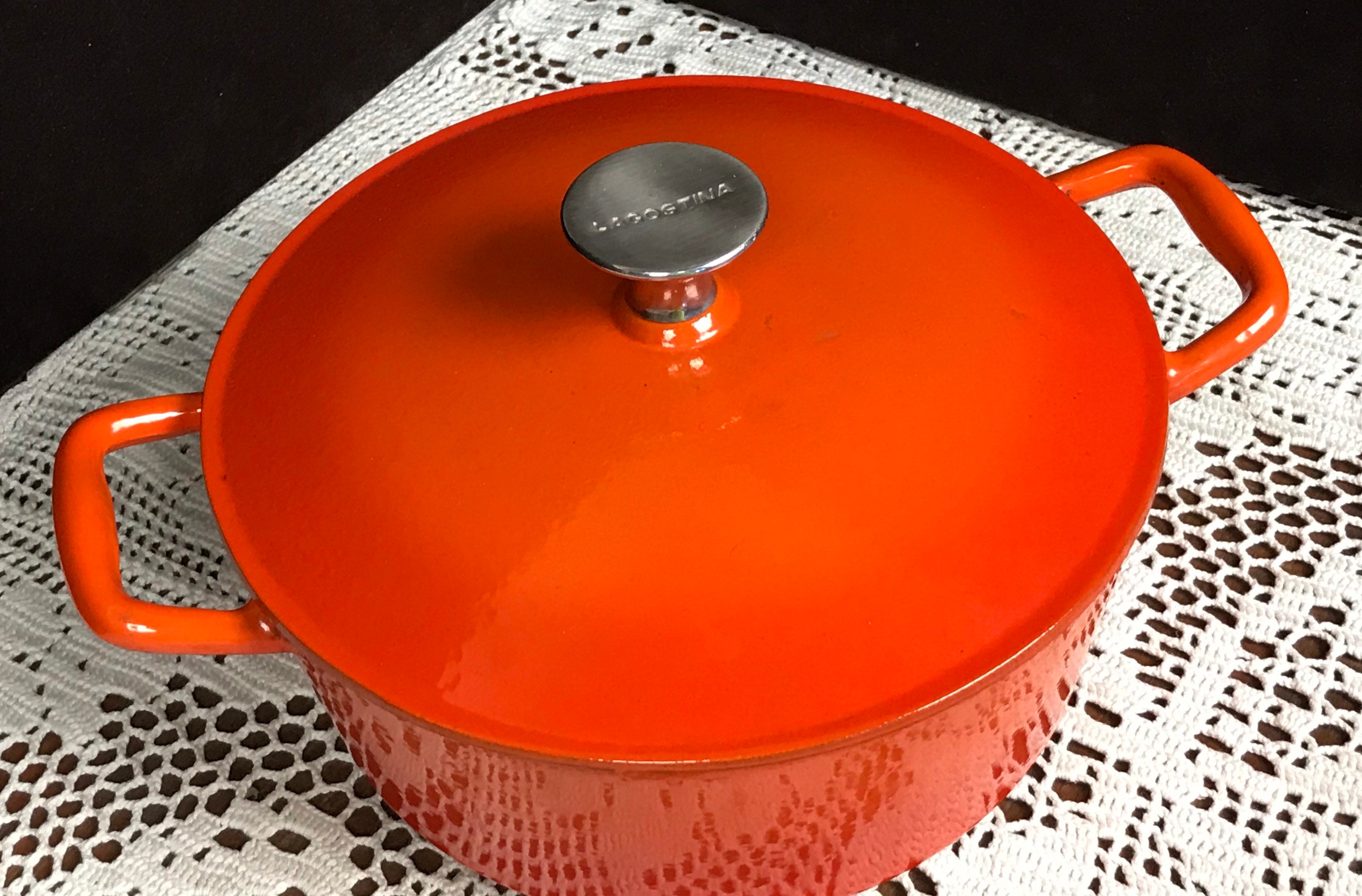 Lagostina Orange Cast Iron Dutch Oven Pot With Lid, 3.8 Liters