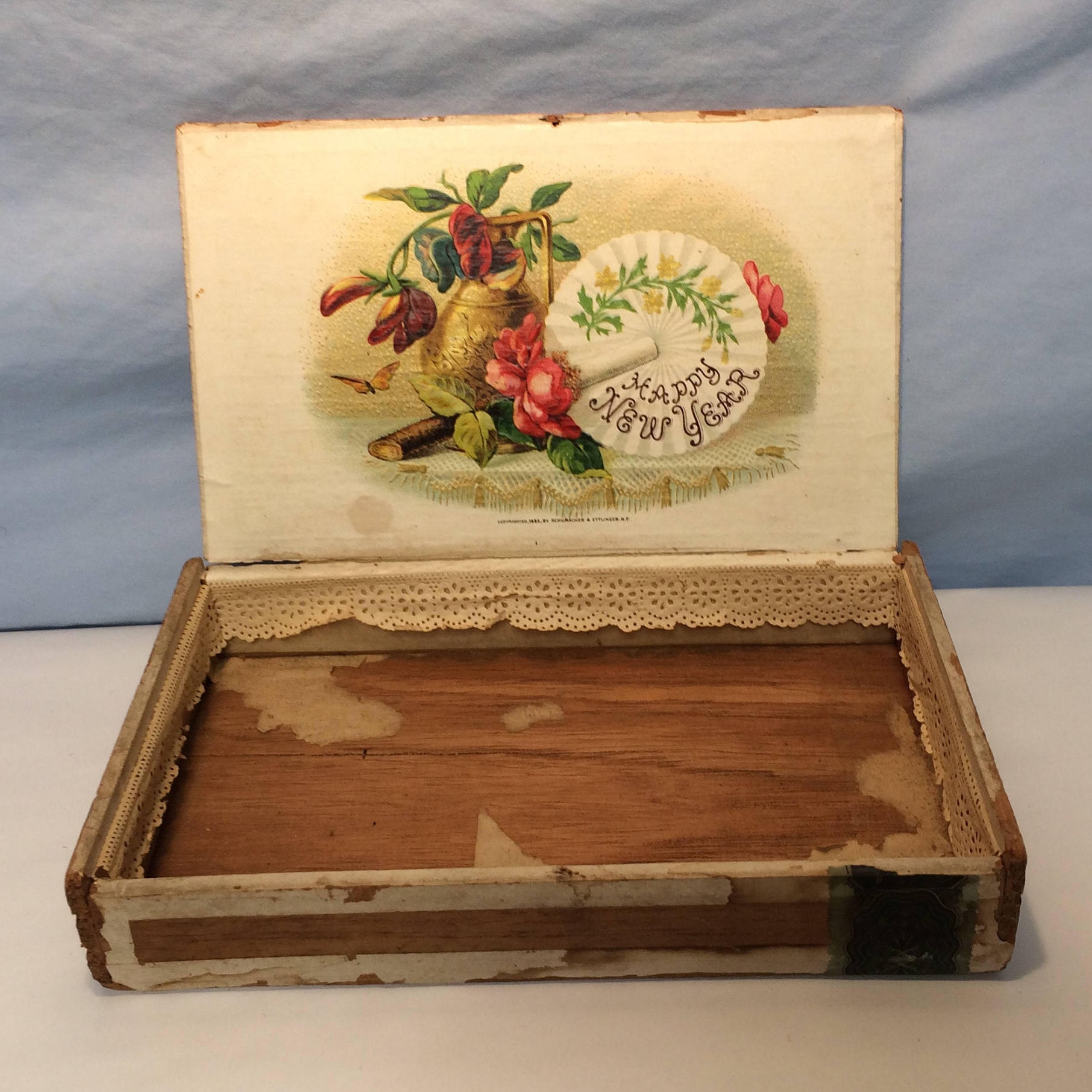 VERY RARE Antique Wooden Cigar Box with 1883 Henry Clay Tax Stamp