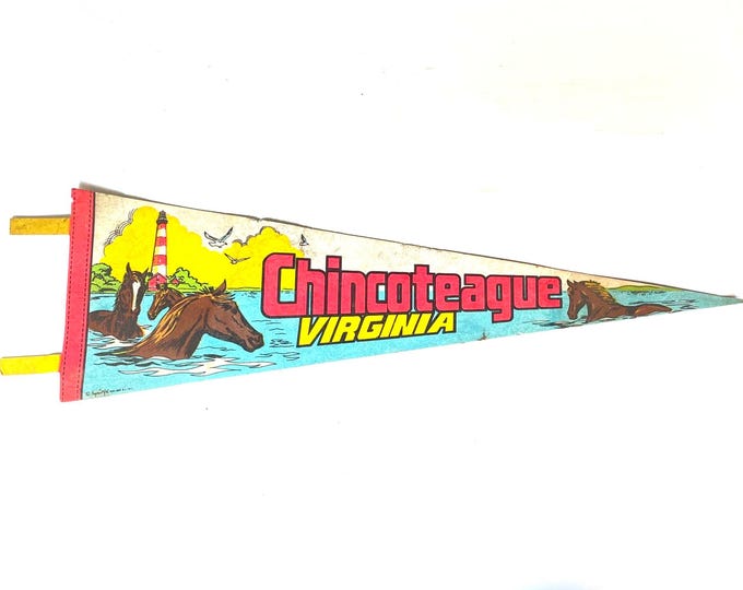 Featured listing image: 1977 Chincoteague Virginia Annual Pony Swim Souvenir Pennant