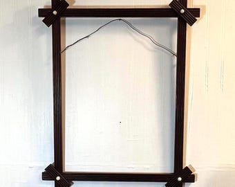 Adirondack, Tramp Art Frame with Crossed Corners and Porcelain Buttons