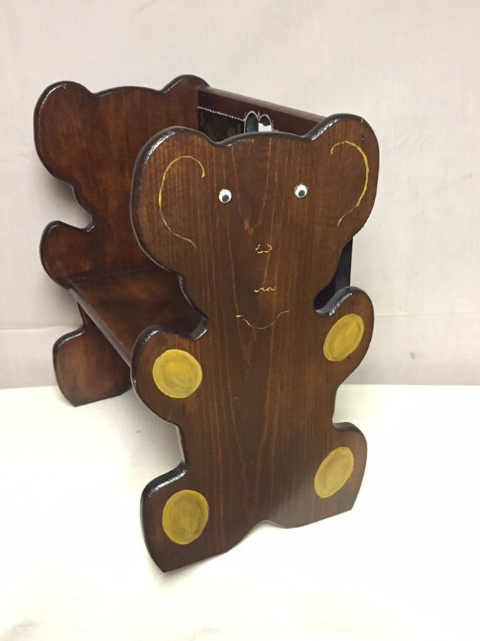 Vintage Wooden Child's Bench, Teddy Bear Bench, Doll Bench, Small Handmade Bench, Kids Seat