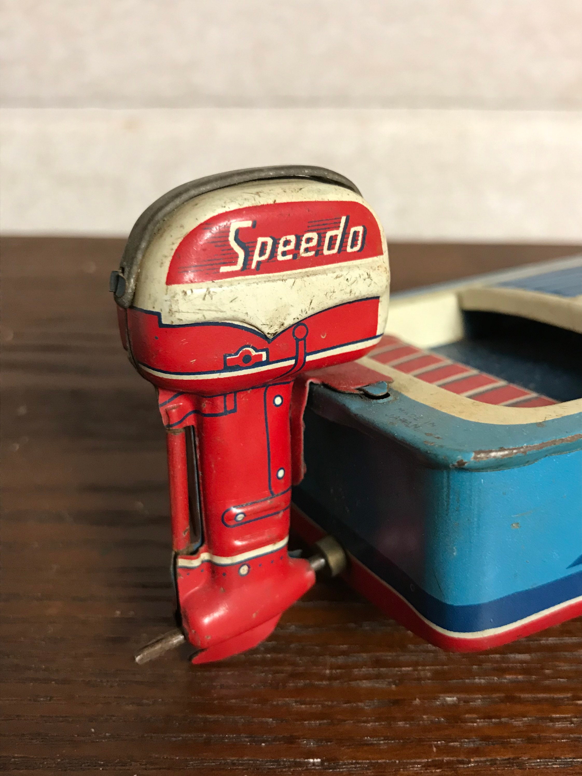 Vintage Haji Wind Up Boat, Speedo Boat, 1950's Wind Up Toy, Tin