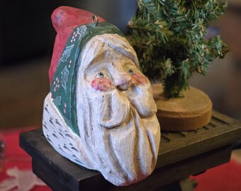 House of Hatten Santa Head Shelf Sitter Ornament, Design by Denise Calla 1988