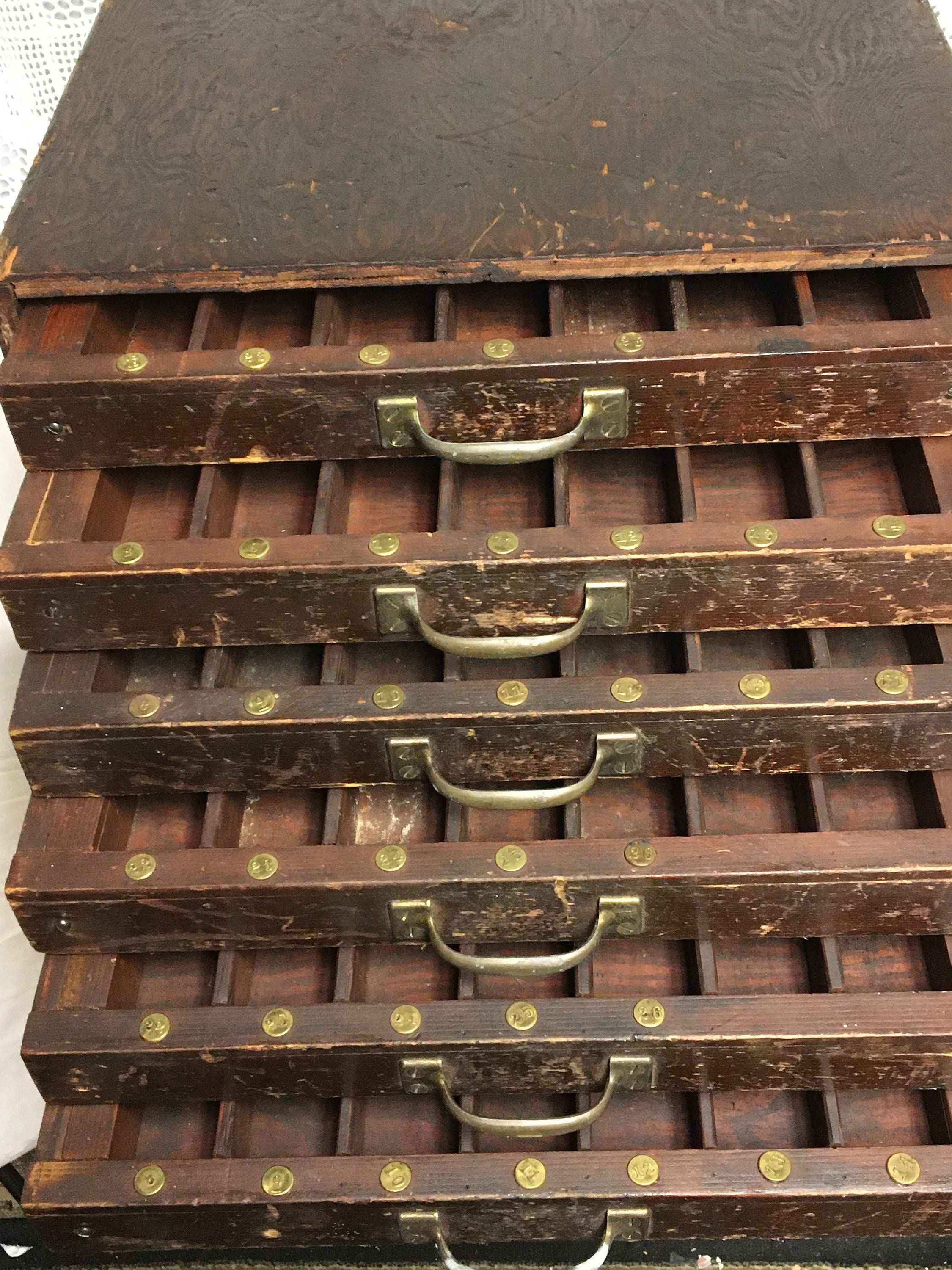 Antique Wooden 6 Drawer Eye Doctor Table Top Apothecary