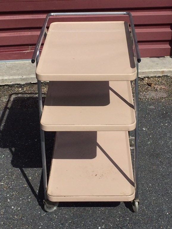Vintage COSCO Metal Rolling Kitchen Cart, Bar Cart Beige & Chrome