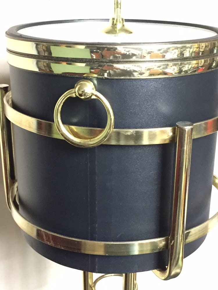 Black Vinyl Ice Bucket with Gold Tone Stand, Drulane Towle Company