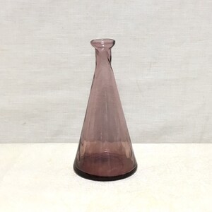 Amethyst Cone Shaped Bottle, Hand Blown Wavy Glass Bottle, Art Glass, Triangular Purple Glass Bud Vase,