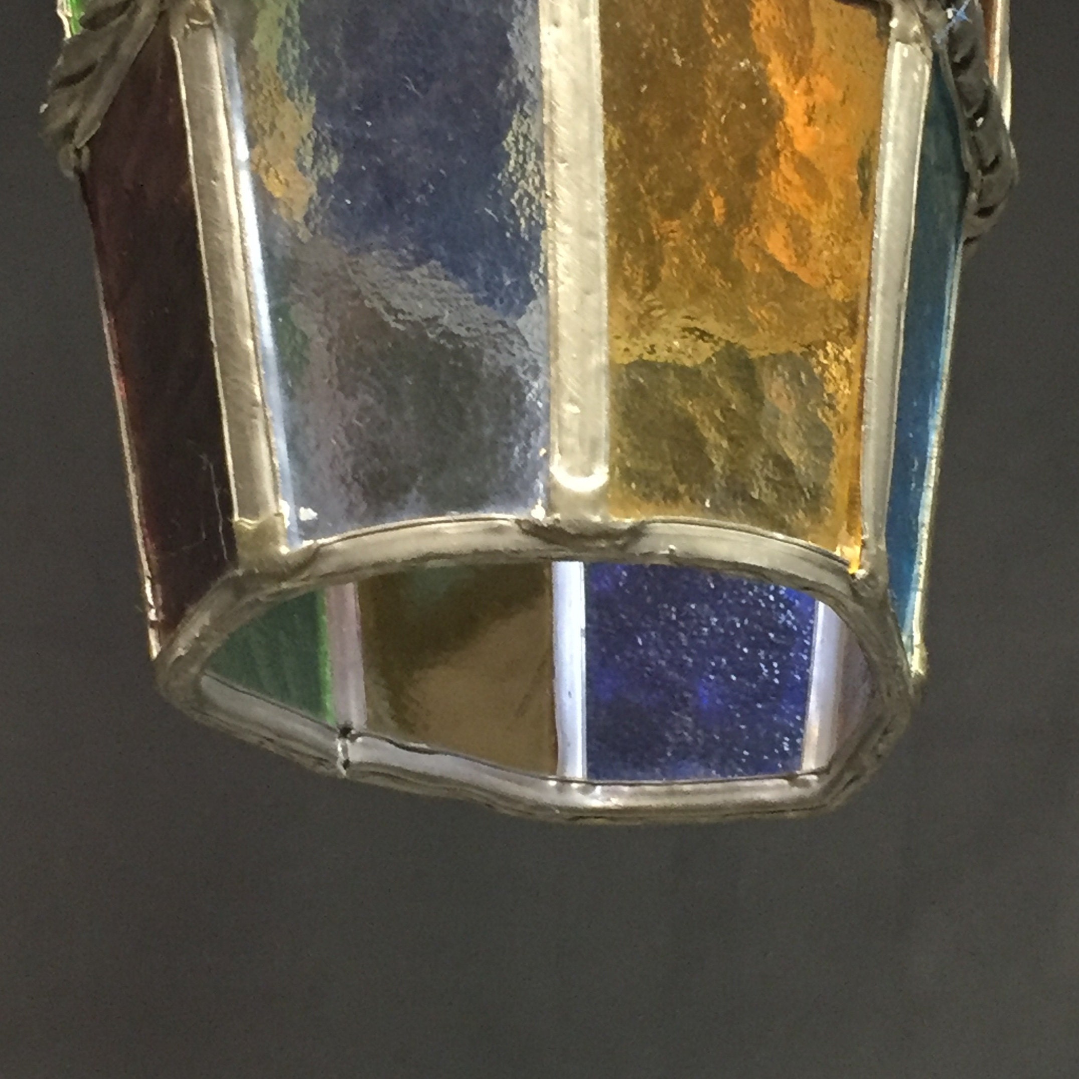 A UNIQUE Antique Stained Leaded Glass Pendant Light, Foyer Entry