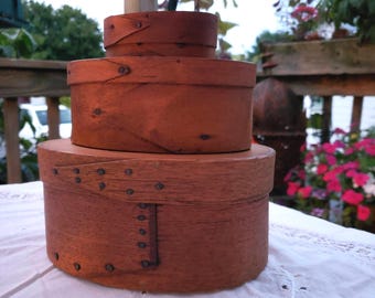 Small Antique Shaker Style Bentwood Box, Oval Pantry Box, Primitive Kitchen Storage,