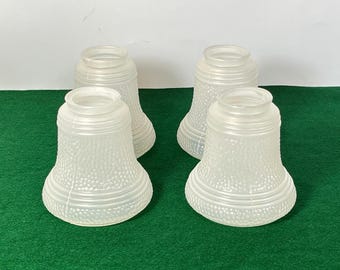 Set 4 Vintage White Frosted Glass Light Shades: Pebbled Glass 2-1/4" Fitter