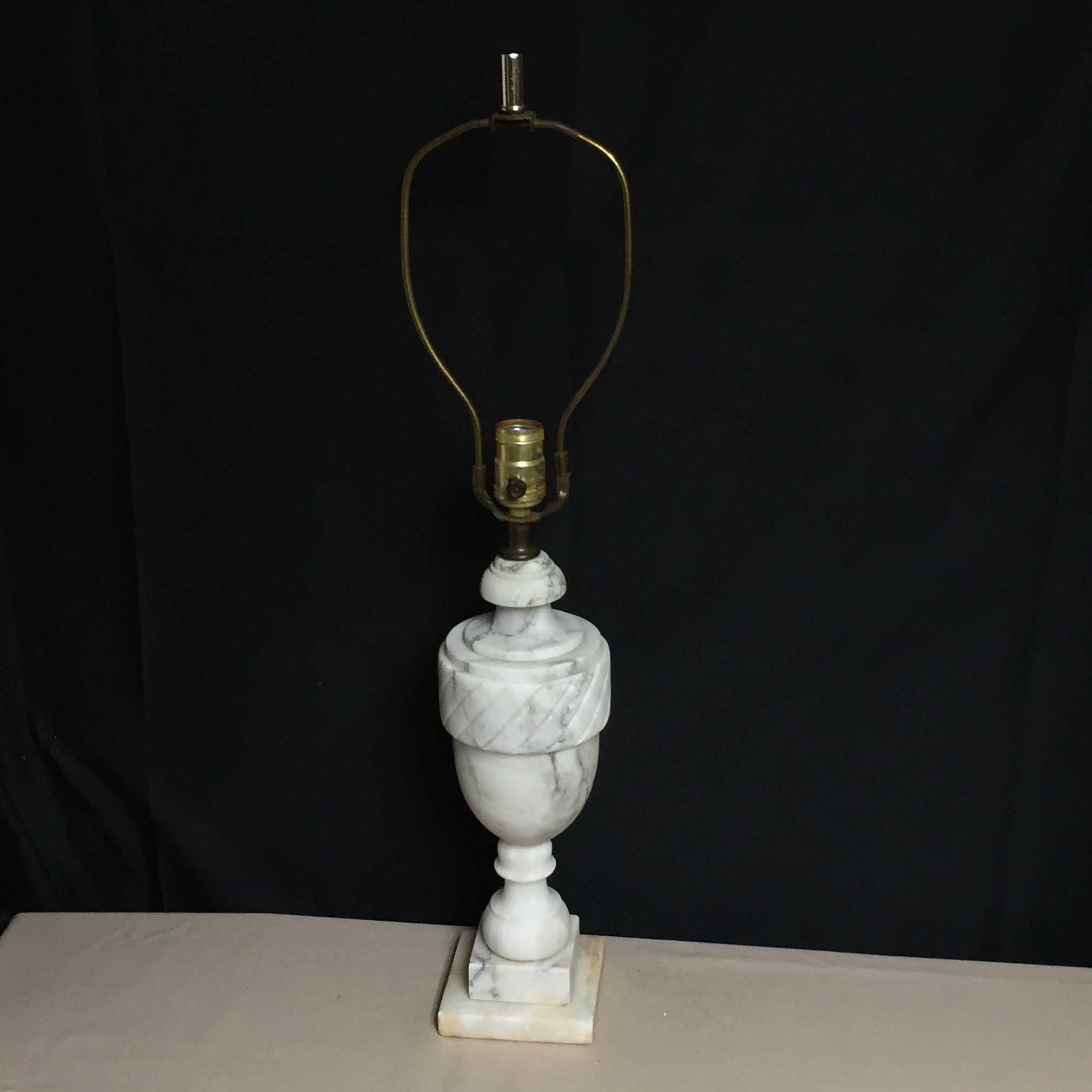 Antique Carved Alabaster Table Lamp, Night Stand Lamp, Marble Table