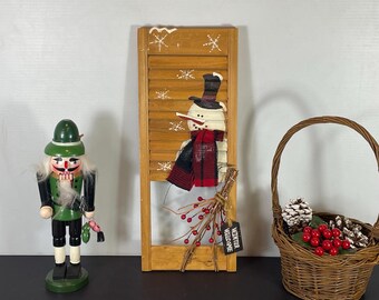 Hand Painted Wooden Snowman Shutter, Holiday Wall Hanging