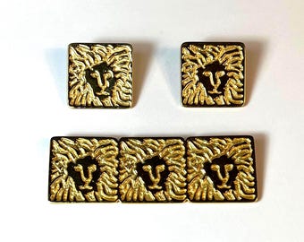 Anne Klein Bar Brooch with Lion Logo and Matching Earrings