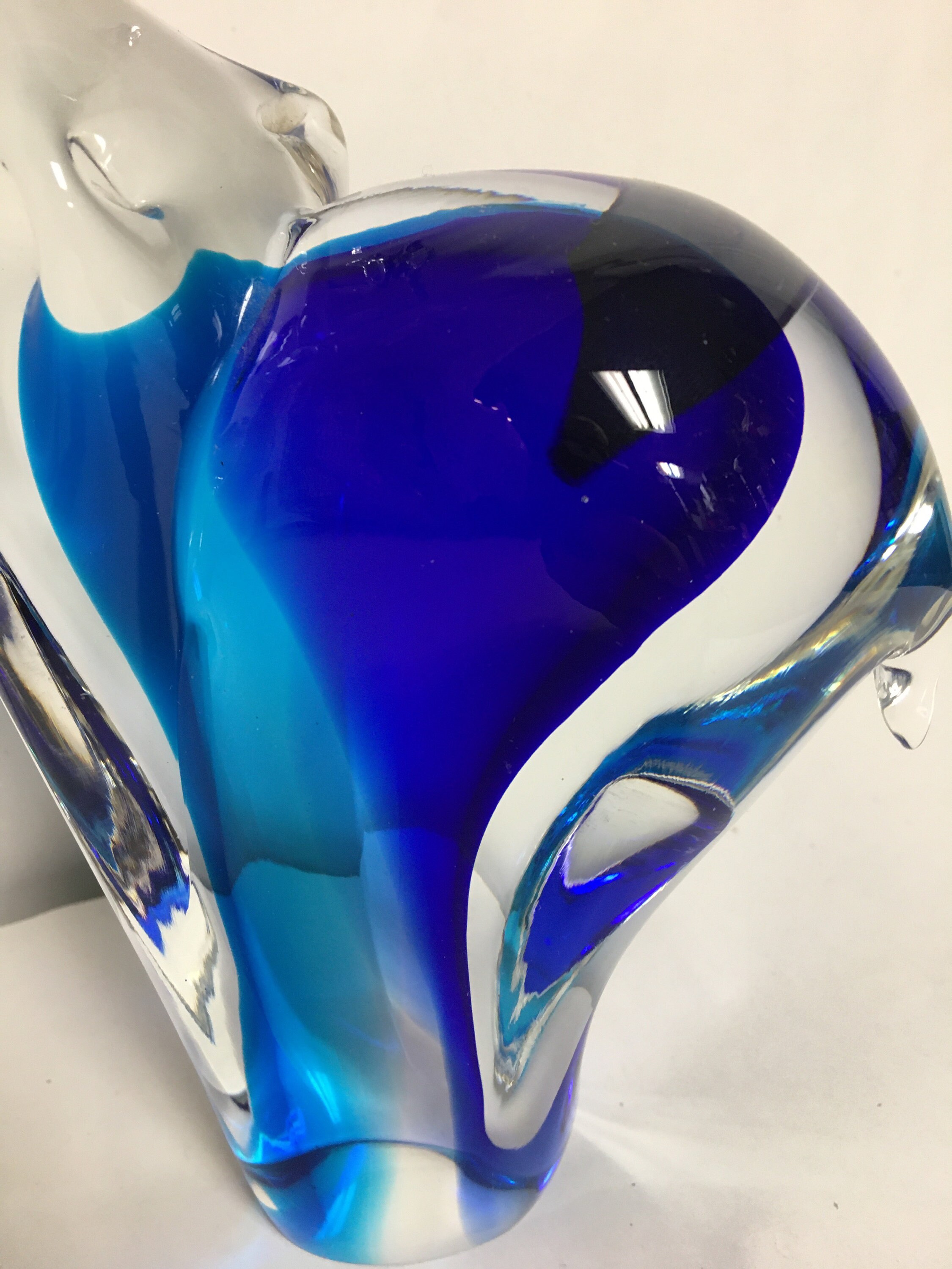 Murano Blue Glass Elephant Figurine, Made in Italy, Hand Blown Glass