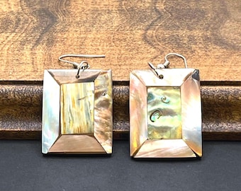 Mother of Pearl and Abalone Earrings, Inlaid in Black Resin