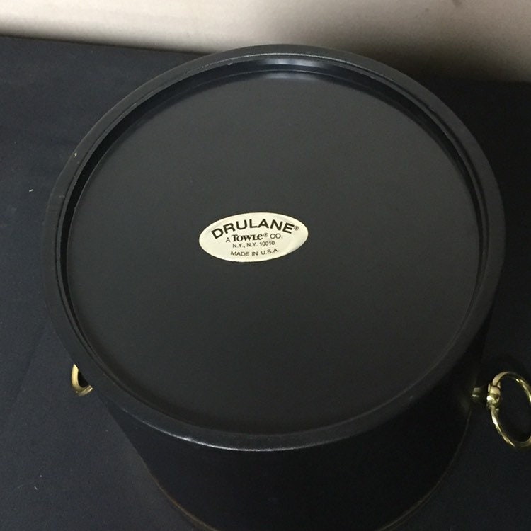 Black Vinyl Ice Bucket with Gold Tone Stand, Drulane Towle Company