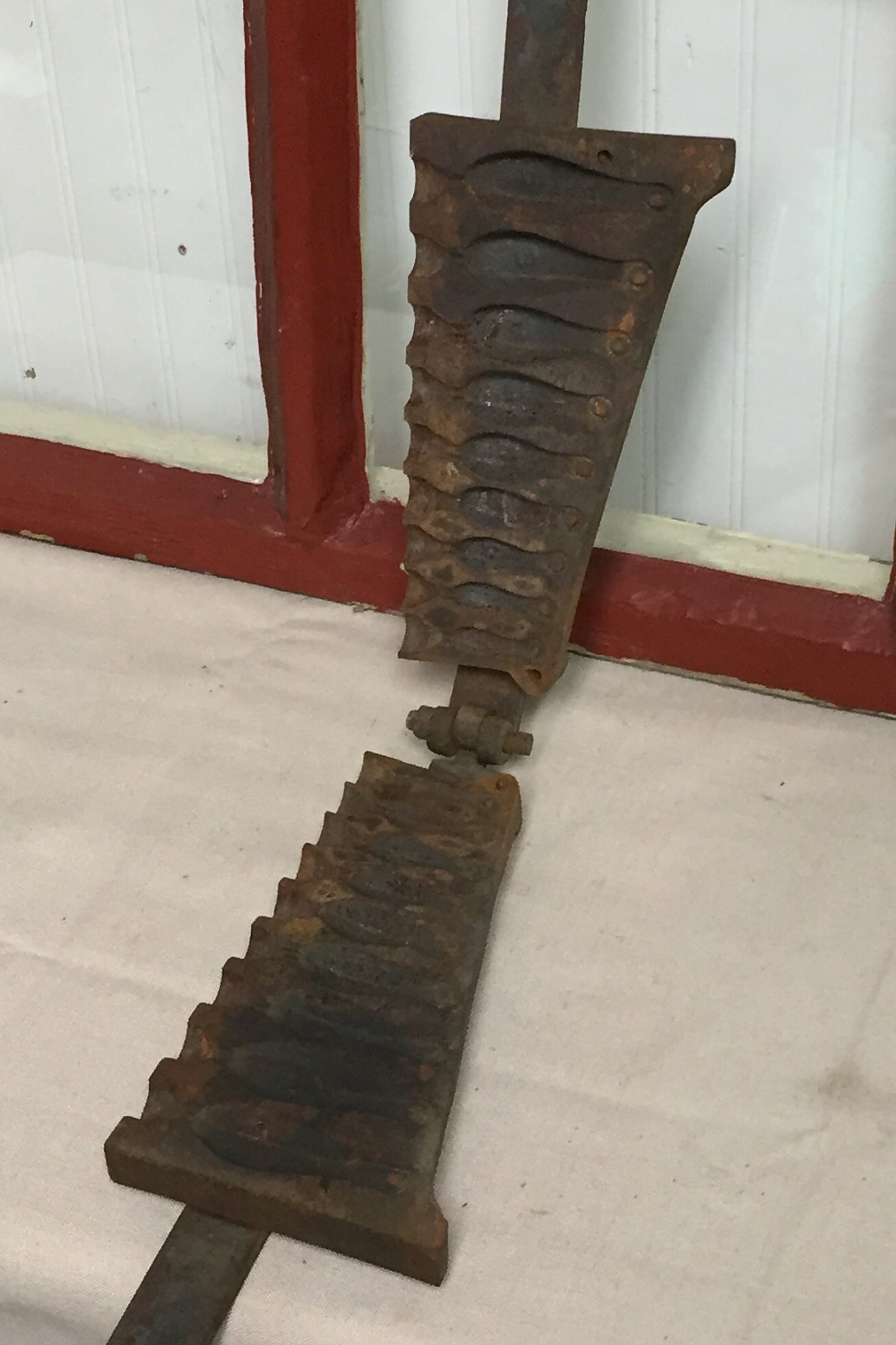 Antique Cast Iron Fishing Lead Sinker Mold 9 Slots with Long Iron Handles