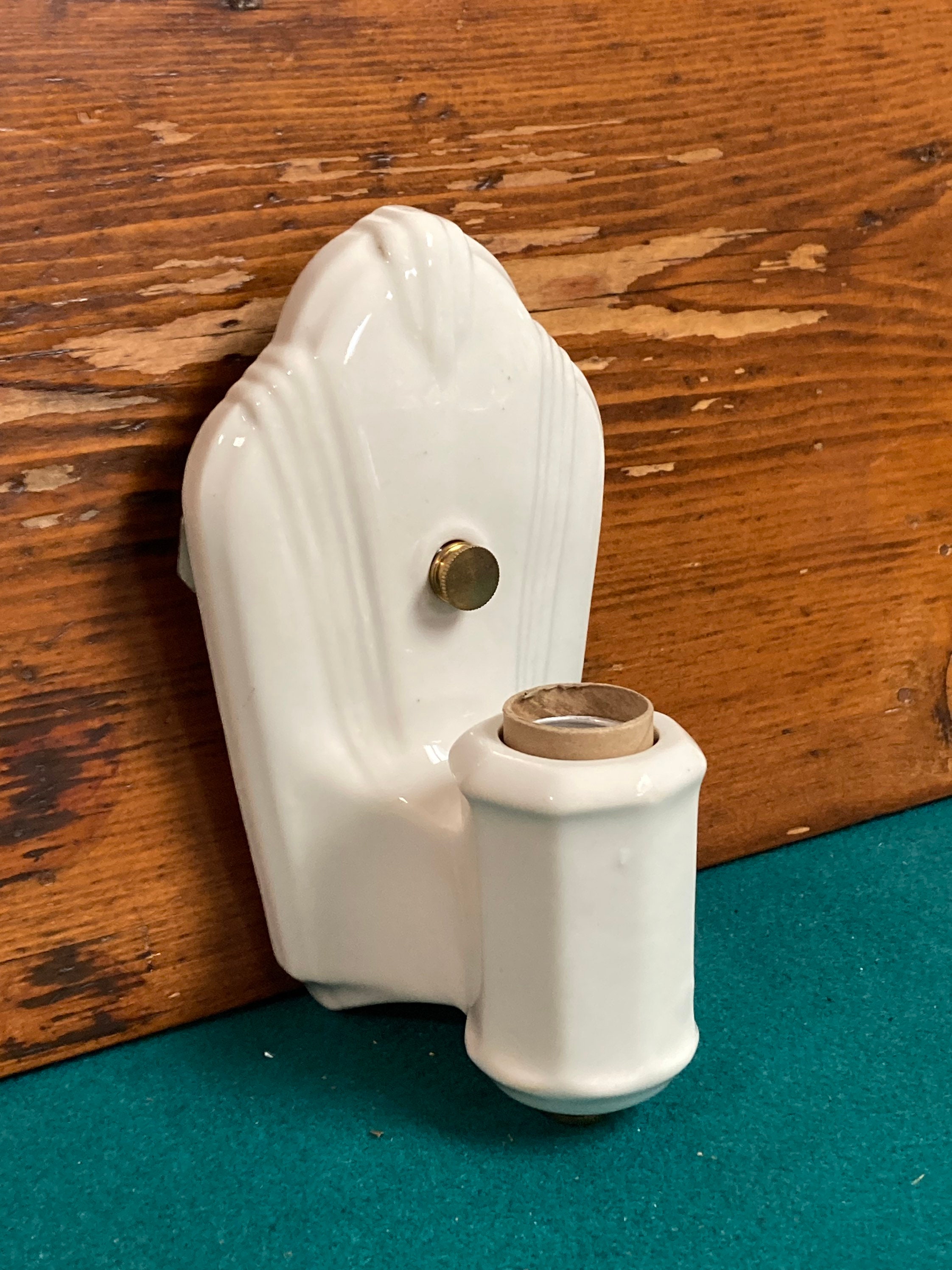 1950's Mid Century White Porcelain Wall Light Sconce, Ceramic Bathroom