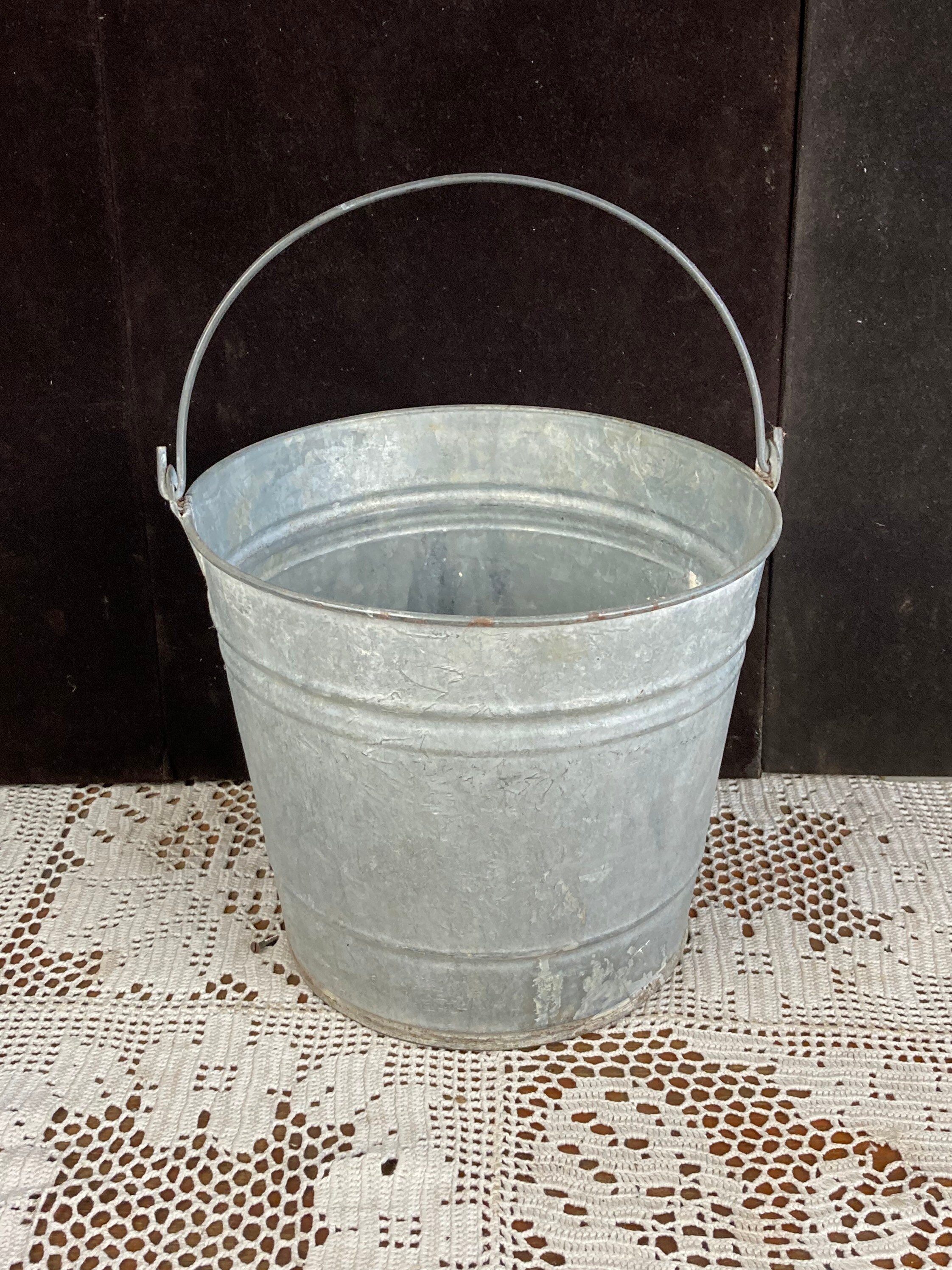 Vintage Galvanized 12 Ringer Mop Bucket, Shabby Flower Pot, Rustic Garden