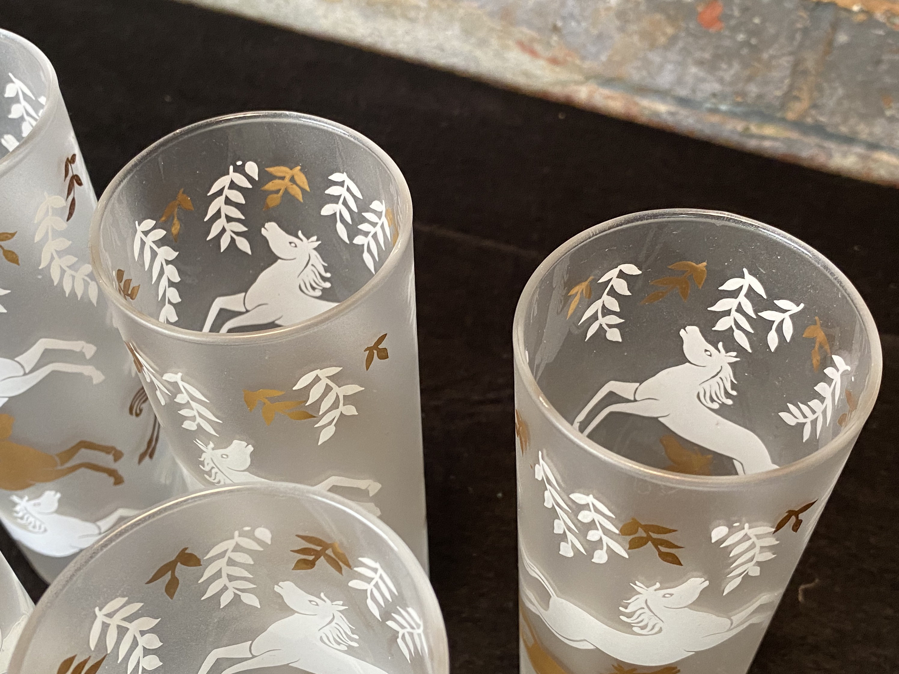 5 Mid Century Frosted Highball Glasses with 3 Deer, Set of 5 Tom