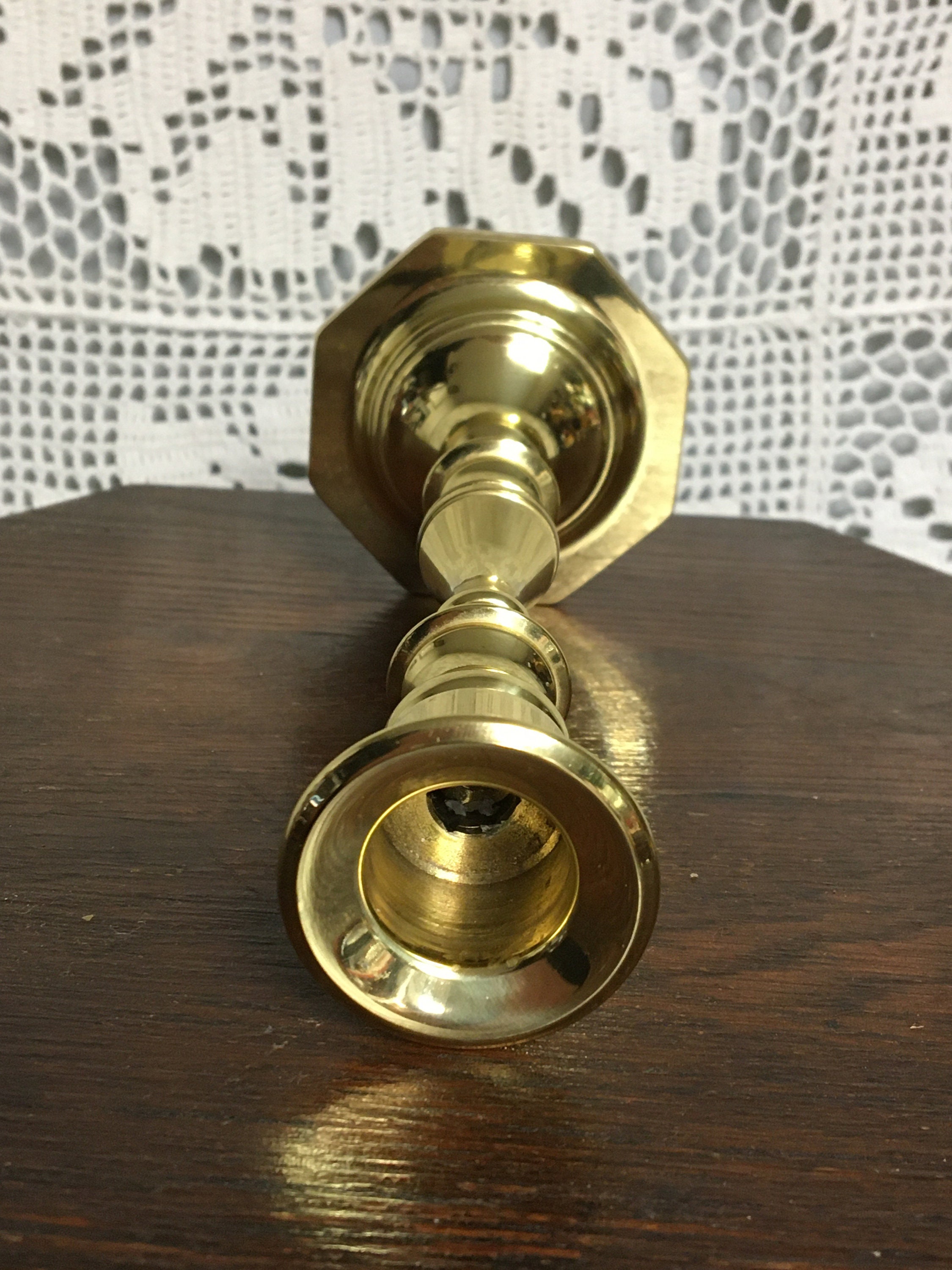 Pair Baldwin Brass Candle Holders, 7 Tall, Solid Brass Candlesticks