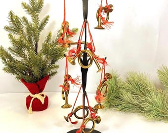 Mini Brass French Horn Ornaments, Set of 8