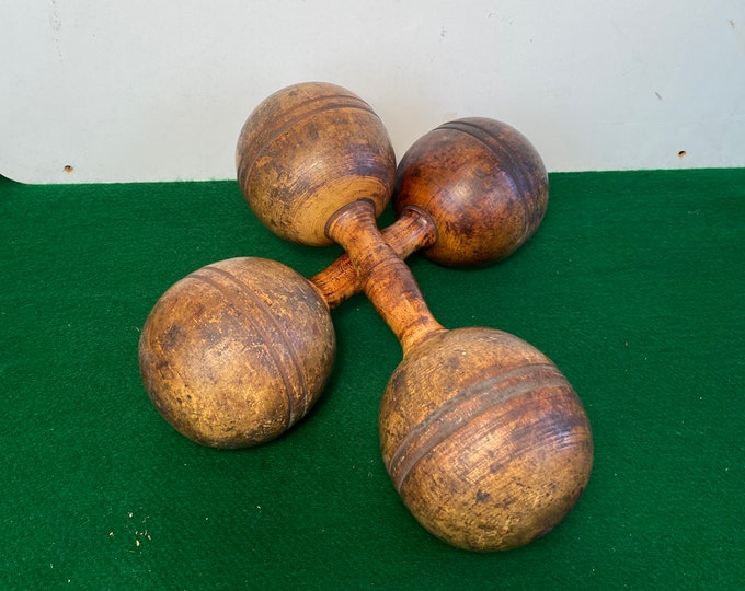 Featured listing image: Early 1900's Wooden Dumbbells, 2 Lb Exercise Hand Weights