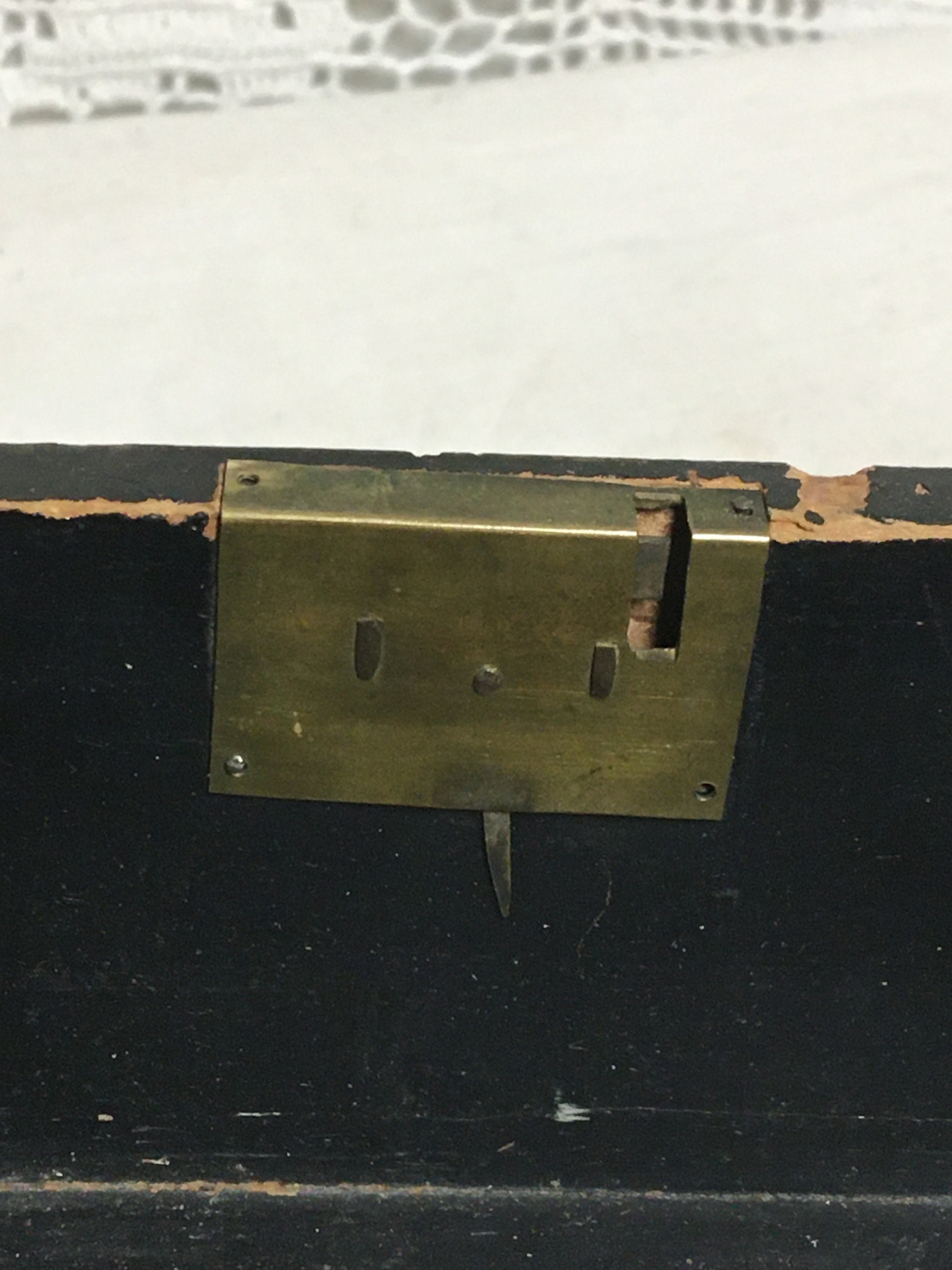 Small Antique Wooden Sewing Box Chest with Hinged Lid, Hand Painted