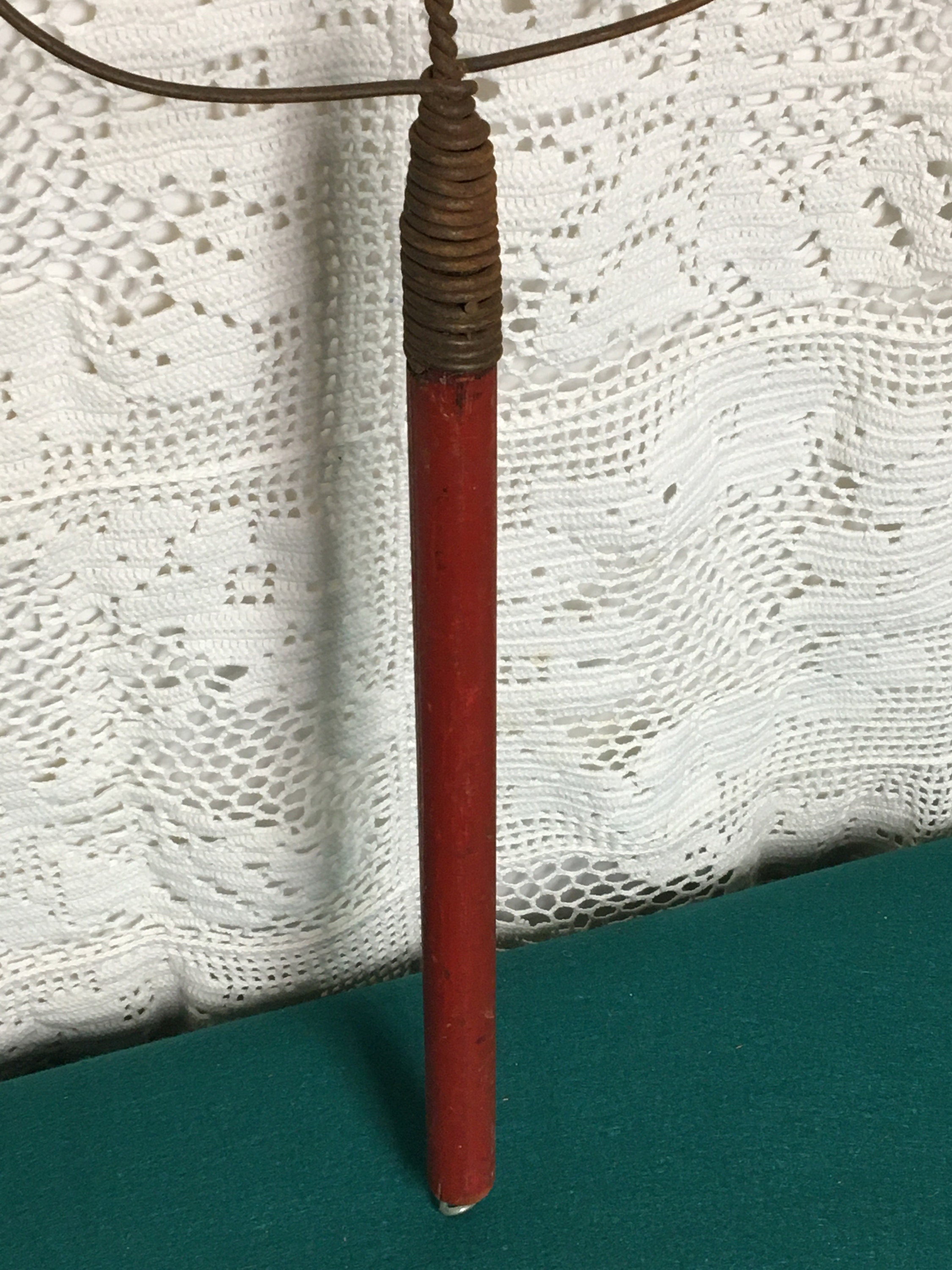 Antique 1920's Twisted Wire Rug Beater with Red Wooden Handle