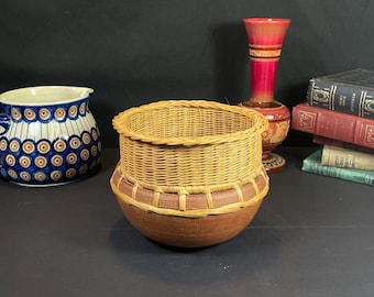 Unique Ceramics Ghana, Clay Bowl with Straw Basket Top, African Art